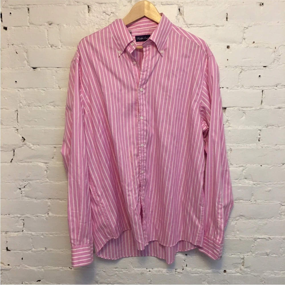 Ralph Lauren mens purple label button down shirt pink striped xl